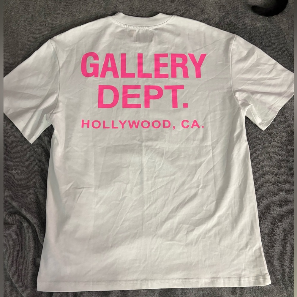 Gallery Dept White Tee with Pink Logo Size Medium